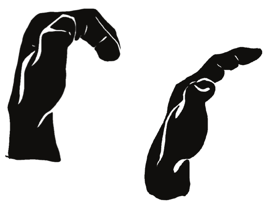 Silhouettes of the open hand grip, with all five fingers forming a 'C' shape
