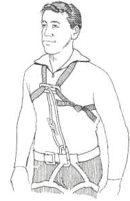 An improvised chest harness made from a sewn sling with a single twist crossing the back (© Petzl)